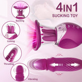 Juguete sexual Rose 4 en 1, vibrador para lamer la lengua, punto G, succionador de clítoris y pezones, bomba estimuladora